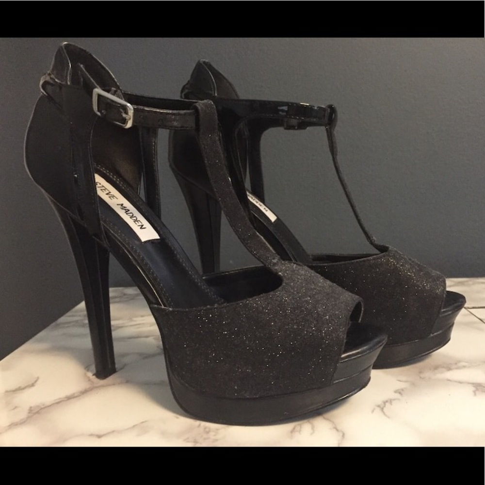 Black Leather Steve Madden Heels